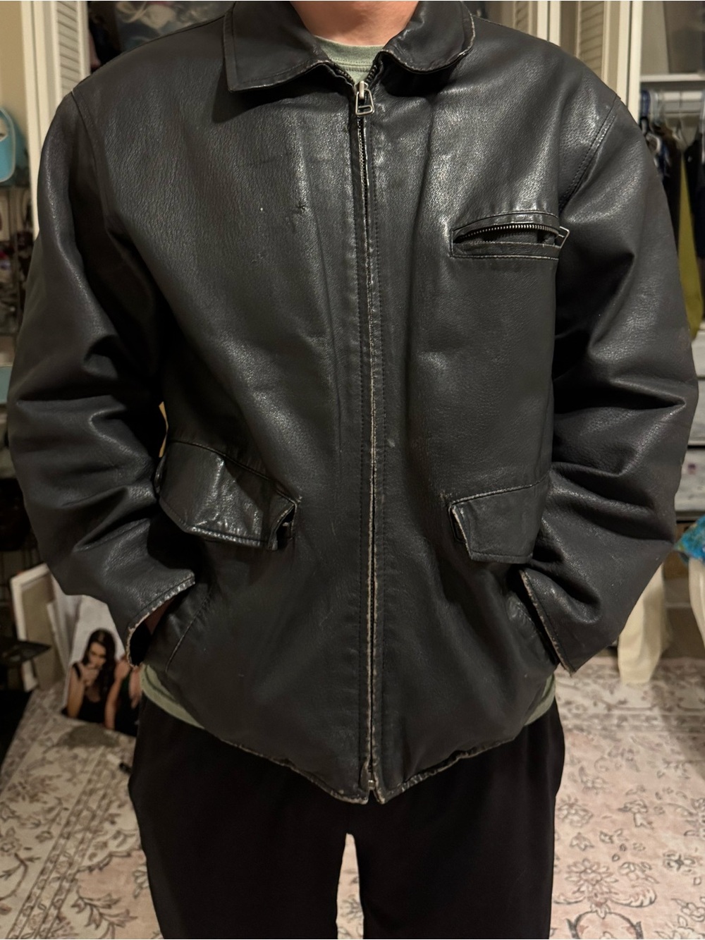 Old Navy Black Leather Zip Jacket